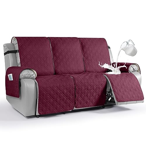 Image of VANSOFY Waterproof Recliner Couch Covers Washable, Burgundy,3 Seater | 1-Piece, Non-Slip with Elastic Straps, Sofa Cover with Pocket for Dogs, Pets