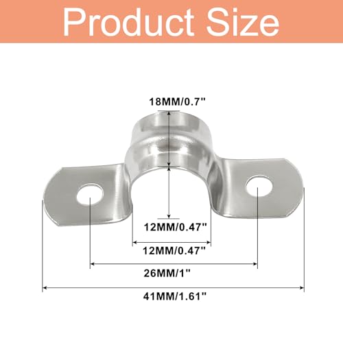 Image of Hitefu Stainless Steel Rigid Pipe Strap, M12 1 /2 inch, 50PCS | Two Hole Strap, U Bracket Pipe Clamps, Heavy Duty, For Conduit and Cables