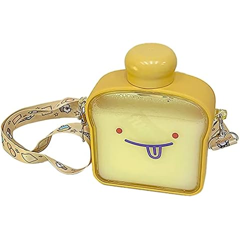 Tuelaly Water Bottle, 380ml Water Bottle Leak-proof Large Capacity Plastic Cute Expression Flat Water Bottle for Girls Cover