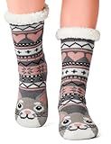 cosyone1997 Fuzzy Slipper Socks for Women Girls Kids with Grips Warm Sherpa Lined Animal Cabin Socks Non Slip Indoor House Stocking Stuffers Christmas Gifts Cozy Winter