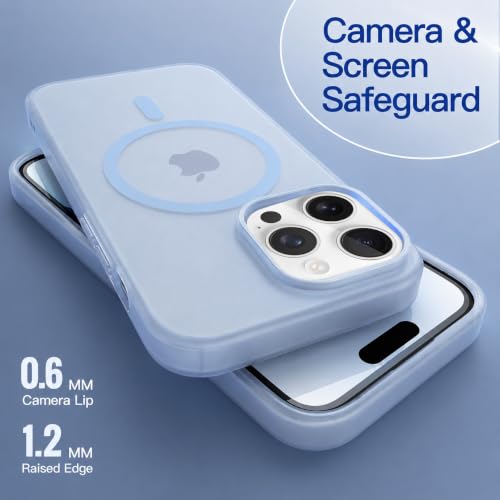 Image of DIZORO Matte Case for iPhone 15 Pro Max Compatible with MagSafe, Camera Lens Full Protection, Shockproof Translucent Frosted TPU Soft Phone Cover, Anti-Fingerprint (Sky)