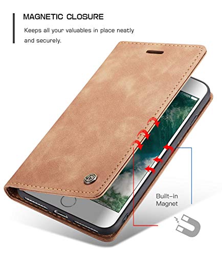 Iphone 8 Plus Wallet Case Iphone 7 Plus Leather Case, Sinianl Folio Case With Kickstand Credit Card Holder Magnetic Closure Folding Flip Book Cover Case For Iphone 7 Plus Iphone 8 Plus - Brown #TOP5
