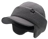 C.C Trendy Snug Fit Soft Beanie with Visor Brim & Earflaps for Men and Women (Heather Grey)