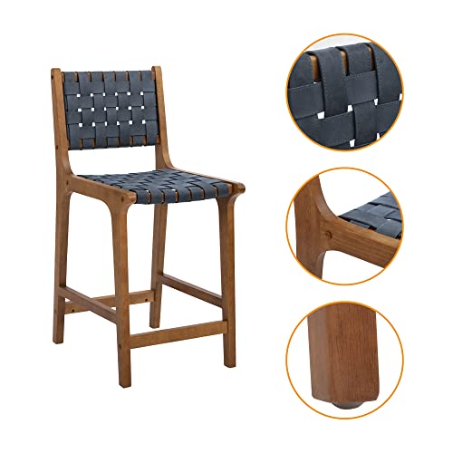 Canglong Counter Stool Barstool 24 Inch Seat Height Faux Leather Straps, Set Of 2, Dark Grey #TOP4