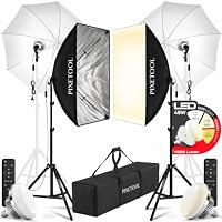 PIXETOOL Fotostudio Set – 2 Softbox 70 x 50 cm, 2 Durchlichtschirm, 2 LED Lampen 4800 Lumen 3000-6000K Licht – Softboxen - Fotolicht Videolicht Fotolampe – Light Streaming Video Fotografie Studiolicht