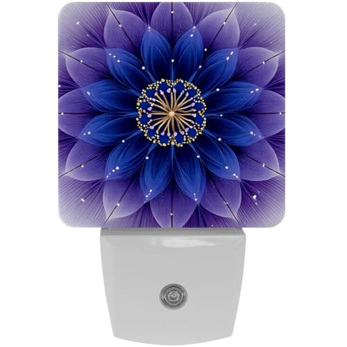 Image of NEWzone Purple Fractal Flower Night Light [2 Pack], Plug in Wall Led Night Lights Decor for Boys Girls Room, Dusk to Dawn Sensor Wall Lamp for Stairway /Bedroom /Kitchen /Nursery Room