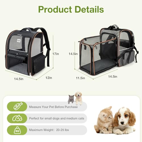 Image of Large Cat Backpack Carrier Expandable Pet Carrier Backpack for Small Medium Cats Fit Up to 18 Lbs, Foldable Puppy Backpack Carrier for Travel, Hiking (Black, 14.2 inchL x 11.8 inchW x 17.3 inchH - XL)