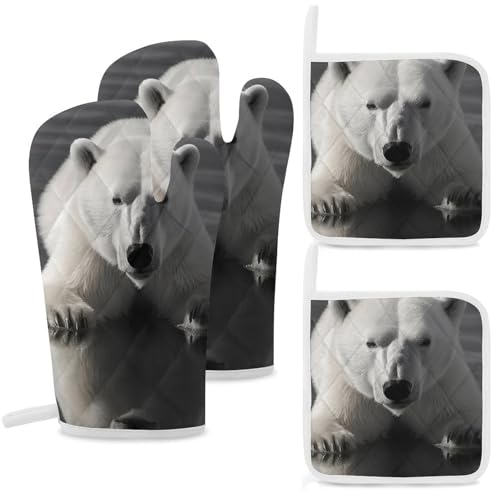 Lot de 4 maniques ours polaire antidérapantes et imperméables pour cuisine