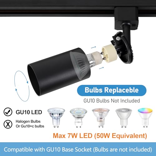 Hiiglxii 4-Light LED Track Lighting Kit with 3.3FT H Track Lighting Rails & Floating Canopy Connector, GU10 Track Light Kit, Modern Kitchen Track Lighting Fixtures Ceiling Spot Light, Black (No Bulbs)