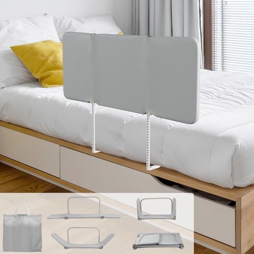 Eulenke Barrera de cama de 120 cm con protección contra caídas, plegable, altura ajustable, barrera de protección para cama infantil, portátil, para viajes, montaje fácil, gris