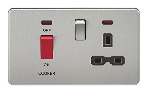 Image of Knightsbridge SFR8333NBC Screwless 45A Dp 13A Switched Socket with Neons-Brushed Chrome with Black Insert, Silver
