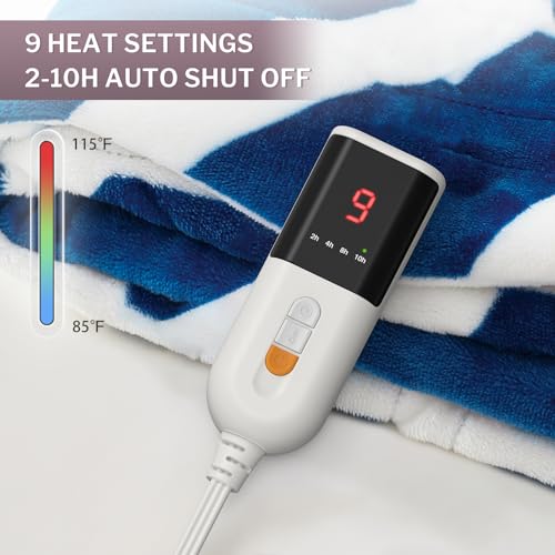 VENTIMI Electric Blanket Heated Throw, 72" x 84" Heated Blanket with 9 Heat Levels & 2 to 10 Hours Auto Off, Fast Heating Blankets with ETL & FCC Certification, Navy