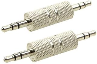 Duttek 3.5mm Male to Male Audio Adapter, Metal Silver 3 Pole 3.5mm Stereo Jack to 3.5mm Stereo Jack Adapter, 1/8 Inch Male to Male Audio Headphone Jack Coupler Connectors - 2 Pack