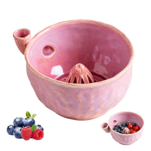 Self-Spinning Berry Washing Bowl with Drain Holes Ceramic Fruit Washing Bow