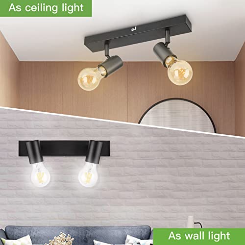 Kimjo Plafonnier 2 Spots Orientables, Vintage Luminaire Plafond Noir pour Salon Salle à Manger Couloir Cuisine, Spot de Plafond Moderne, Applique Murale Métal, Douille E27, Ampoules non Fournies - Image 5