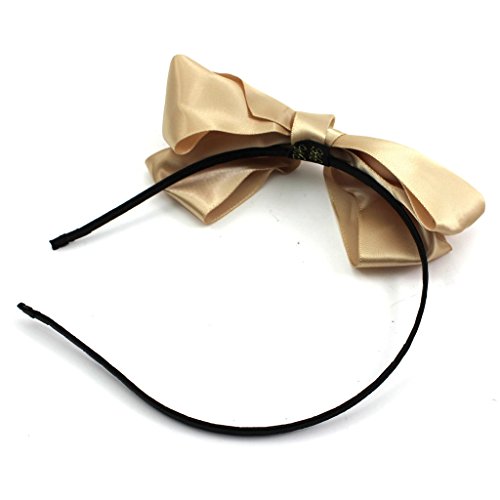 HuntGold 1X Girl Sweet Ribbon Handmade Bowknot Headband Hairhoop Hair Band Gift(beige)
