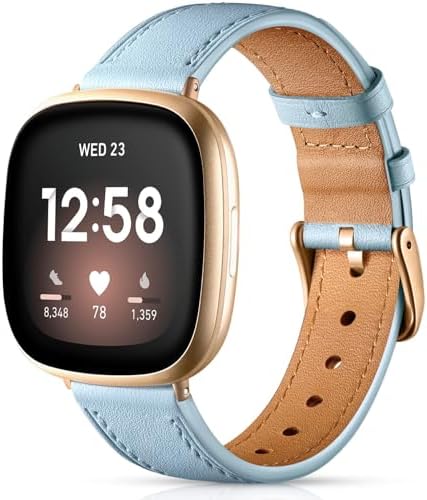 Maledan Compatible with Fitbit Sense/Fitbit Versa 3 Bands Women Men, Soft Top Grain Genuine Leather Band Replacement Wristbands Slim Strap Accessories for Fitbit Versa 3/Versa 4/Sense/Sense 2 Watch