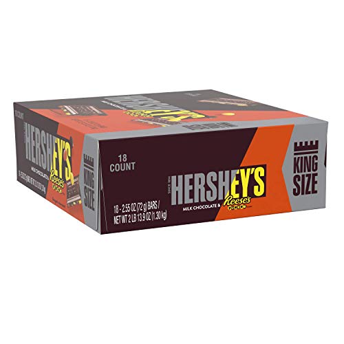 HERSHEY'S Milk Chocolate with REESE'S PIECES King Size Candy, Individually Wrapped, 2.55 oz Bulk Bars (18 Count)
