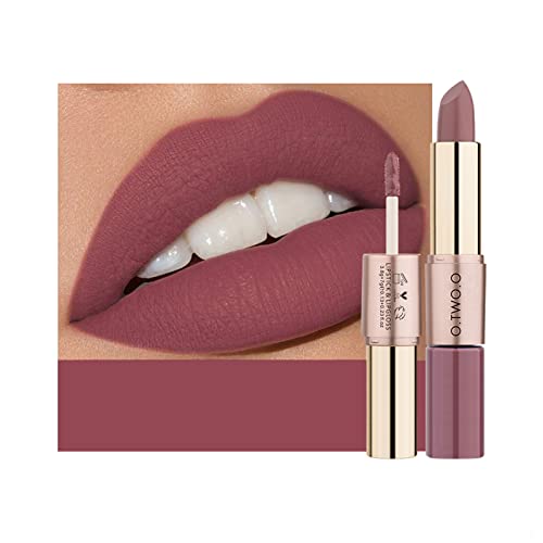 KUAILEGO ROSE GOLD 2 In 1 Matte Lipstick & Liquid Lipstick, Matte Finish, Nude, Full Color Lipstick, Long Lasting Waterproof Velvet Lip Gloss (01)â¦