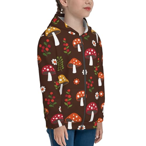 Woodland Mushroom with Flowers and Berries Kid Hoodies Boys Zip Up Sweatshirts Girls Pullover with Pocket4