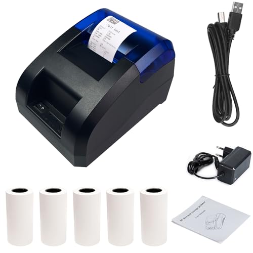 Impressora de recibos Bluetooth térmica portátil ou impressora POS USB Dual Connectivity com 5 rolos de paple,58mm,alta velocidade 70mm s impressão para restaurantes varejo,auto temperatura contral