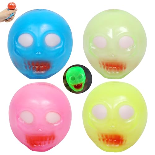 4 stycken squishy leksak, halloween skelett huvud klämleksak, mini squishies, FuFu Squishy, anti-stressboll barn, stressreducerande leksaker, stressklämleksaker för barn och vuxna halloween, jul