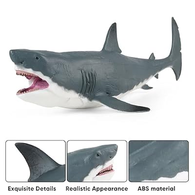 Megalodon Shark Figurine Prehistoric Movable Mouth Large Shark Toys Deep Sea Creature Ocean Animal Model for Kids Bath Toy Cake Topper