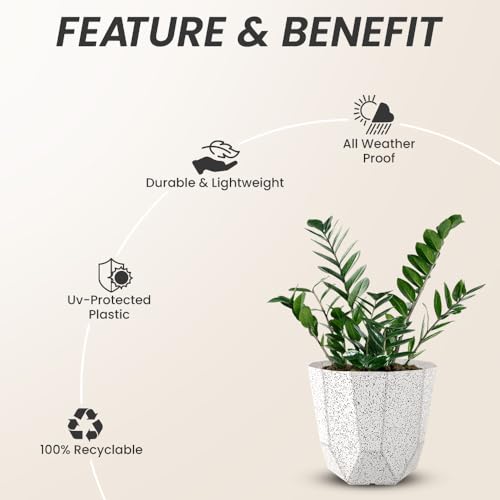 Image of YUCCABE ITALIA SHERA Hexa Plastic Planter Pot for Plants | Decorative Flower Pot | UV Protected Lightweight Indoor Outdoor Gamla for Home Decor, Balcony, Garden & Living Room