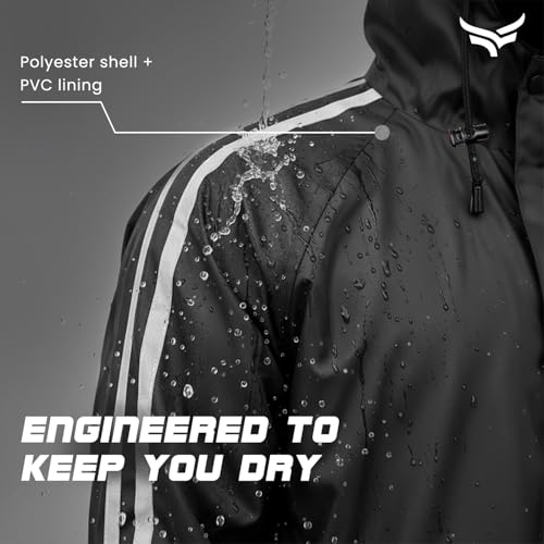 Image of Xtrim Rain Jacket Set for Men with Hood, Waterproof Top & Bottom Raincoat Suit, Windproof Polyester PVC Rainwear with Reflective Trim, Lightweight Foldable Outdoor Rain Gear for Bike Riding & Travel