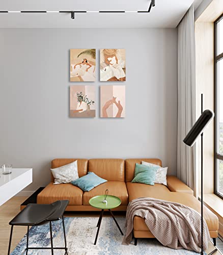 Boho Prints Fashion Woman Decor - Bohemian Minimalist Pictures Abstract Lady Unframed 6Pcs Modern Bedroom Decoration 8X10 Inches Card Paper Gold African Paintings For Girls Living Room Bathroom Decor #TOP6