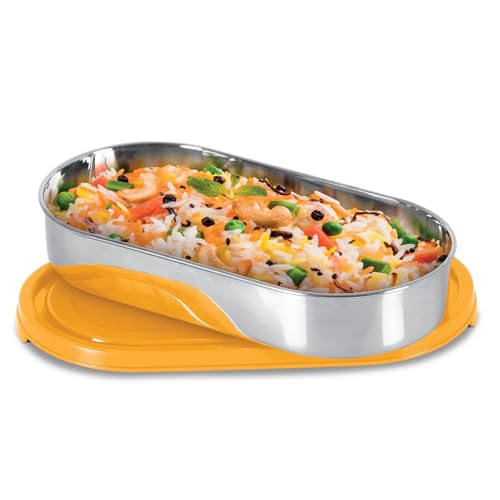 MILTON Steel Slider Stainless Steel Container, 675 ml, Yellow, Durable, Food Grade, BPA Free, Refrigerator Safe