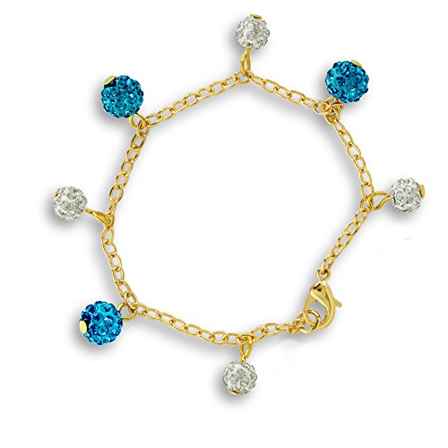 A Touch of Dazzle Flower Charm Bracelet for Girls Jewelry Sparkling Crystal Balls or Hand Painted Flower Charms on an 18K Gold Plated Link Chain Bracelet