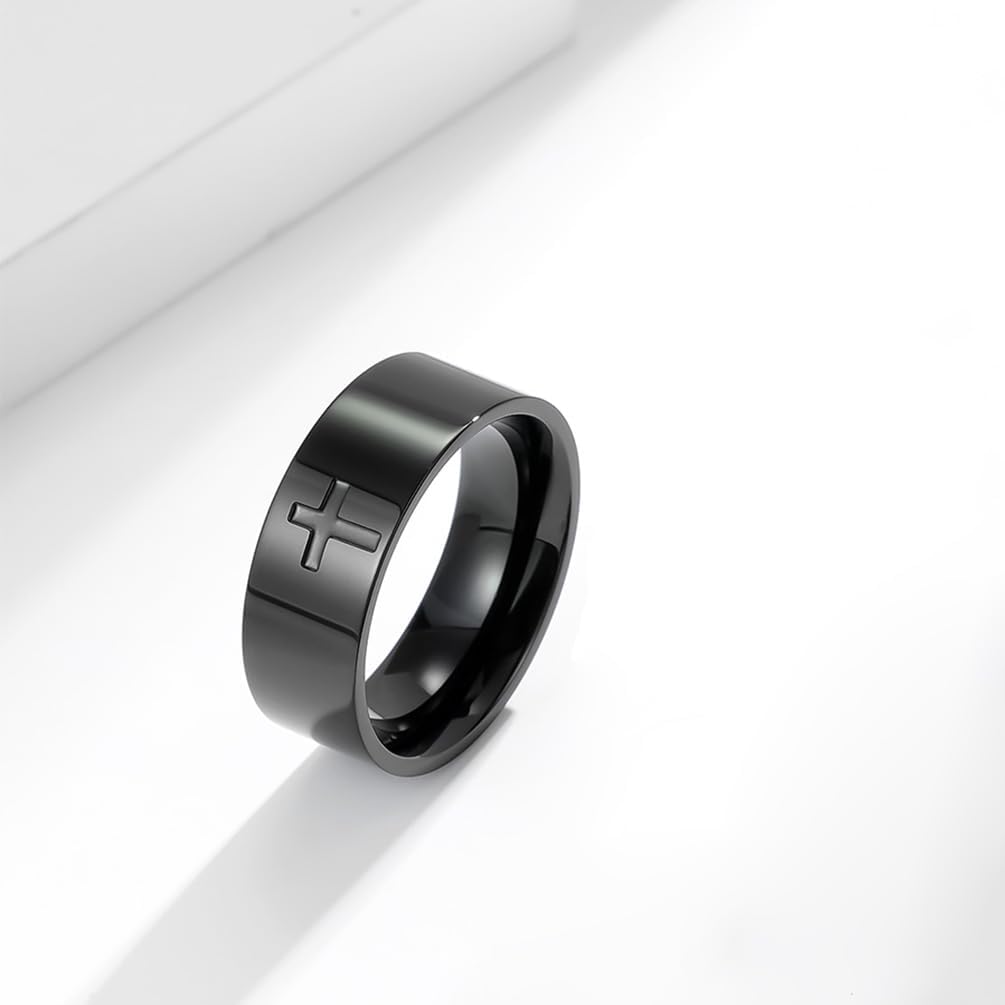Men's Cross Ring Stainless Steel Black/Silver 6mm/8mm Faith Engagement Wedding Promise Band Ring Jewelry size 8-12