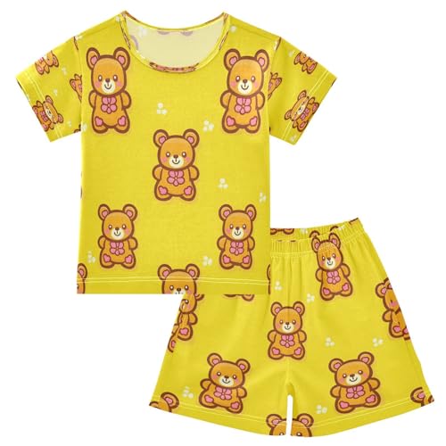 senya Short Sleeve Pajamas Sets Summer Cotton Sleepwear Flower Bear