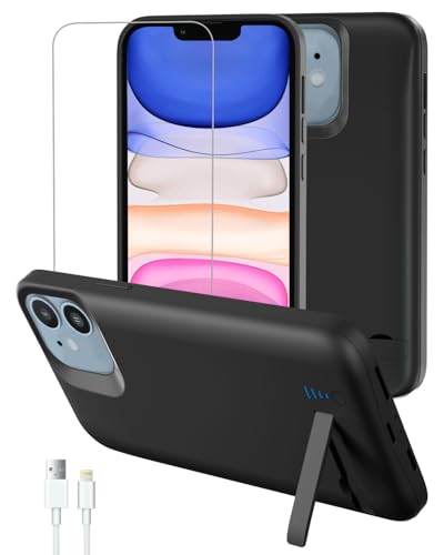 Gladgogo Funda batería para iPhone 11 (6,1 Pulgadas), 8500 mAh Ultrafina con Soporte, Recargable Battery Cover Funda batería Cargador, Negro