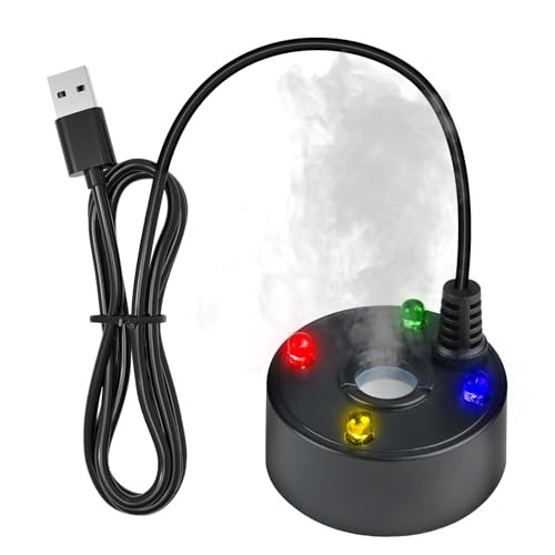 Duluok Mist Maker 5W Ultrasonic Water Fog Machine LED 4 Color Fountain Pond Fog Atomizer Mini Mist Fogger for Christmas Party Garden Pond Rockery Yard