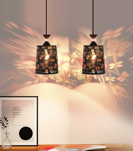 Image of Groeien Pack of 2 | Black Finish Metal Crystal Hanging Pendant Ceiling Lamp Fixture | Chandelier for Home, Indoor, Outdoor,Living Room, Bedroom(Bulb not Included) (Butterflies, 2)
