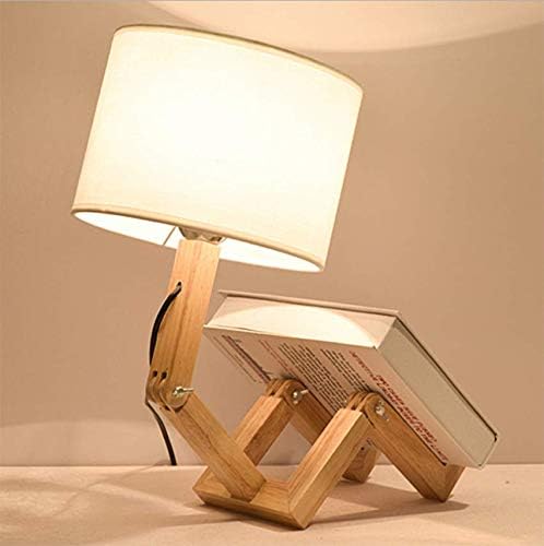 LITFAD Novelty Wooden Table Light with Drum White Shade Bedside Table Lamp Bedroom Bedside Lamp 1 Head Reading Light for Study Room Office Living Room