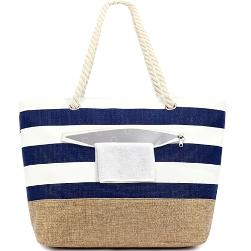 Fammart Beach Bag for Women, Large Canvas Beach Tote...