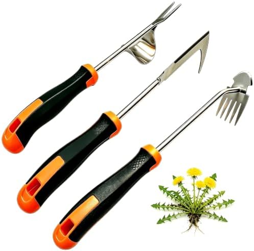 Weed Puller Tool 3 Pack, Stainless Steel Hand Weed Remover Set for Garden