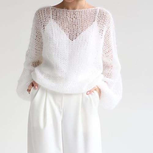 Taovk Lightweight Sheer Women Sweaters Netted Crochet Knit Loose Outerwear Sheer Womens Pullover thumb #3