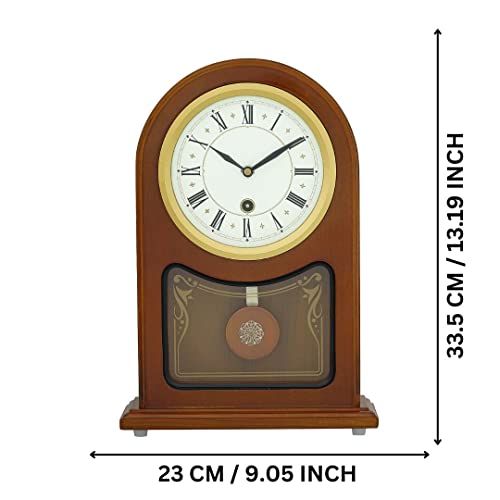 Image of CHRONIKLE Vertical Wooden Case Analog Pendulum Roman Numbers Table Clock for Office Desk Study Room Home Decorations Gifts (Size: 23 x 8 x 33.5 CM | Weight: 1240 Gram | Color: Brown)