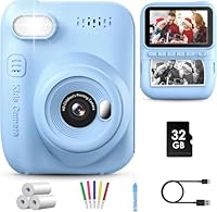 GREENKINDER Sofortbildkamera Kinder,14MP 3.0 Zoll Bildschirm Kinderkamera Sofortbildkamera mit 32G Karte,1080P Kamera Kinder Sofortdruck,Geburtstagsgeschenk Spielzeug für Jungen und Mädchen 3-12 Jahre