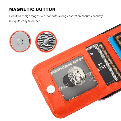 Image of KIHUWEY Compatible with iPhone 13 Pro Case Wallet with Credit Card Holder, Premium Leather Magnetic Clasp Kickstand Heavy Duty Protective Cover for iPhone 13 Pro 6.1 Inch (Orange)
