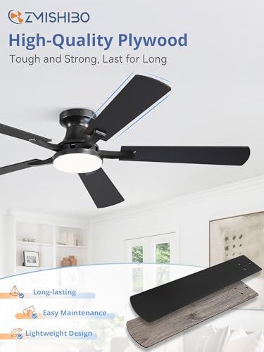 Image of ZMISHIBO 60 Inch Ceiling Fan with Light, App&Remote Control, Flush Mount Low Profile, Dimmable 20W LED Light, Quiet Reversible Motor for Bedroom, Living Room, Apartment, Black