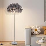 XINYASEE Feder Stehlampe,Weiße/grau Feder Stehleuchte,Modernes Stehlampe für Schlafzimmer Wohnzimmer,Dimmbare Stehleuchte mit Feder Schirm,Minimalistische Standleuchte für Wohnzimmer Dekoration (Grau)