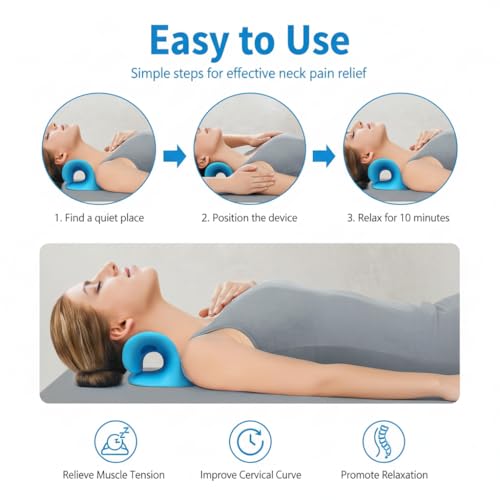 Image of DOLTAS Neck Support Stretcher - Cervical Traction Device for Neck & Shoulder Pain Relief, Massage Relaxer, Acupressure Chiropractic Support (SKY BLUE)
