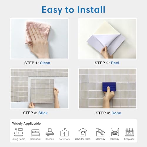 Miniatura 9 de Comstickc Azulejos Adhesivos Para Cocina, Cuadrados De Pvc Beige Mate, 10 Piezas, Adhesivos 3d Para Azulejos,De Pared Autoadhesivos, De Cocina,Salpicadero Para Baño,30 30 Cm