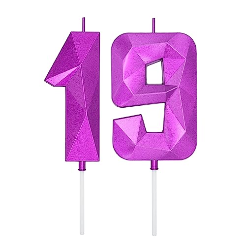 DERVENTA Large Purple 3D Number 19 Birthday Candle 3.7in Cake Topper 1 Piece