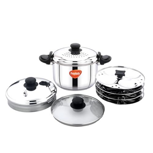 Image of Praylady Strainer Pro Max 4.2L | 304 Grade Stainless Steel | Triply Bottom | Multi-Purpose Pot - Idli Cooker, Pasta Pot, Rice Cooker | 16 Idli Capacity | Induction & Gas Compatible.